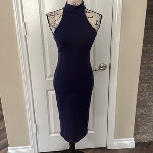 bebe Navy Halter Midi Dress NWT